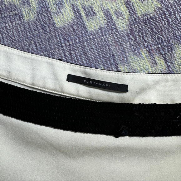 Elie Tahari White Black Sequin Boat Neck Sleeveless Blouse Women's - Picture 4 of 11